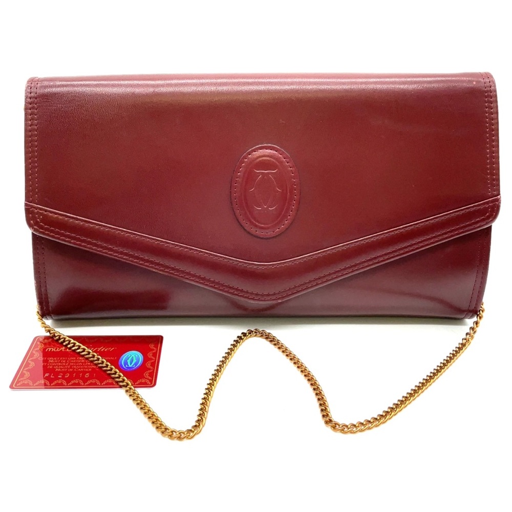 Vintage Cartier Bordeaux Leather Must Line Chain Shoulder Bag W/card